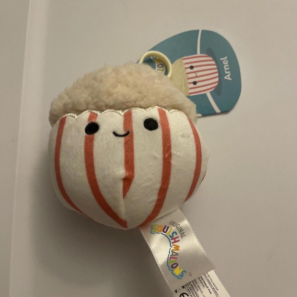 NEW 3.5” “Arnel the Popcorn Tub” Kellytoy Squishmallow Plush Keychain Clip!